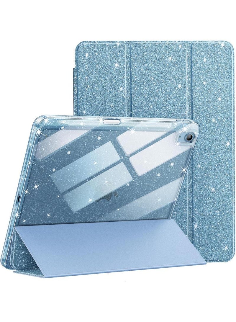 فوميمو حافظة لامعة لجهاز iPad (A16) من الجيل الحادي عشر/العاشر (2025/2022) مع حامل أقلام، غطاء رفيع لامع لطيف للأطفال والفتيات، غطاء خلفي شفاف لامع (أزرق سماوي) - Image 1